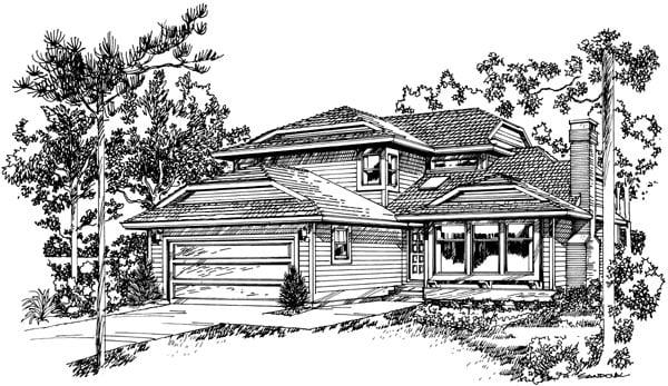 House Plan 55443 - Narrow Lot Style with 2074 Sq Ft, 3 Bed, 2 Bat