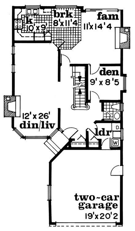 Narrow Lot, Tudor House Plan 55446 with 3 Beds, 3 Baths, 2 Car Garage First Level Plan