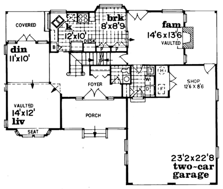 Traditional House Plan 55471 with 3 Beds, 3 Baths, 2 Car Garage First Level Plan