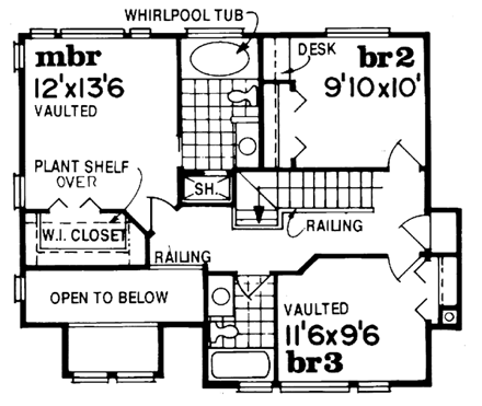 Traditional House Plan 55471 with 3 Beds, 3 Baths, 2 Car Garage Second Level Plan