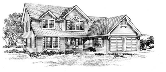 Traditional House Plan 55471 with 3 Beds, 3 Baths, 2 Car Garage Elevation
