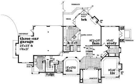 European House Plan 55481 with 4 Beds, 5 Baths, 3 Car Garage First Level Plan