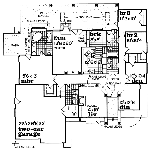 Mediterranean, One-Story House Plan 55482 with 3 Beds, 3 Baths, 2 Car Garage Level One
