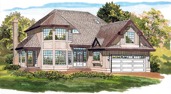 Contemporary House Plan 55483 with 3 Beds, 3 Baths, 2 Car Garage Elevation
