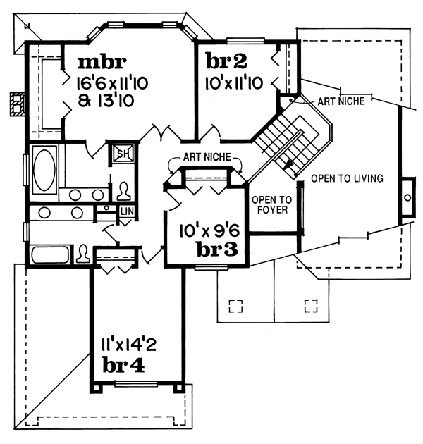 Mediterranean House Plan 55485 with 4 Beds, 3 Baths, 2 Car Garage Level Two