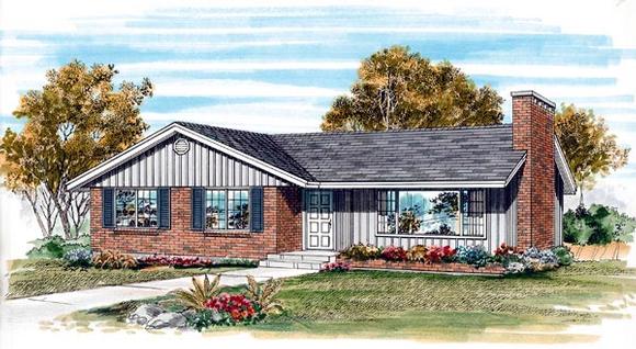 One-Story, Ranch House Plan 55486 with 3 Beds, 1 Baths Elevation