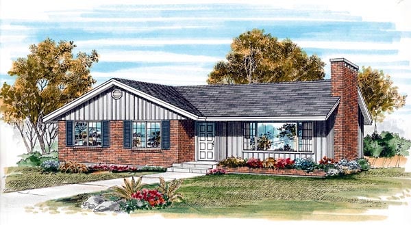 One-Story, Ranch House Plan 55486 with 3 Beds, 1 Baths Elevation