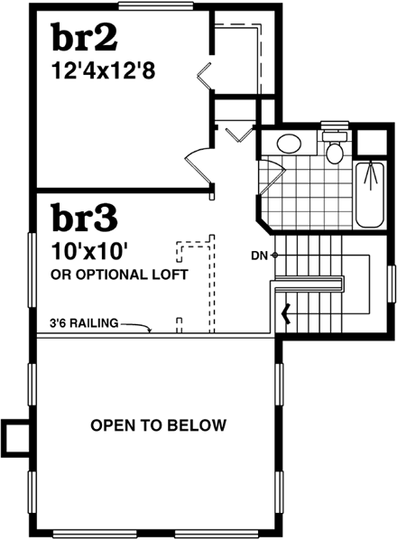 Farmhouse, Narrow Lot House Plan 55487 with 3 Beds, 3 Baths Second Level Plan