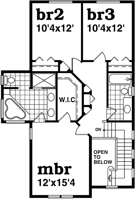 Farmhouse House Plan 55488 with 3 Beds, 2 Baths, 2 Car Garage Second Level Plan