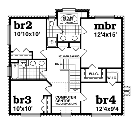 Farmhouse House Plan 55489 with 4 Beds, 3 Baths, 2 Car Garage Second Level Plan