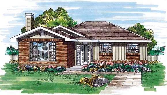 One-Story, Ranch House Plan 55505 with 3 Beds, 2 Baths Elevation