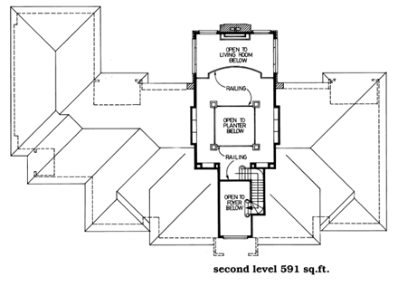 European House Plan 55515 with 3 Beds, 3 Baths, 3 Car Garage Second Level Plan