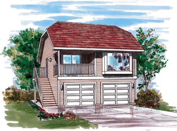 Contemporary 2 Car Garage Apartment Plan 55543 with 1 Beds, 1 Baths Elevation