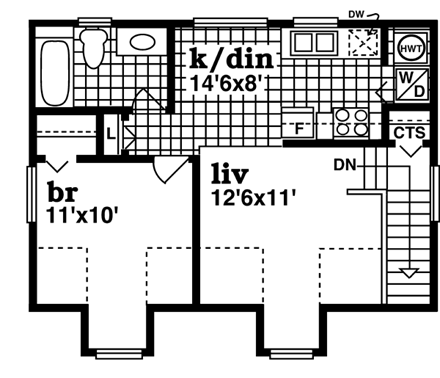 Cape Cod 2 Car Garage Apartment Plan 55546 with 1 Beds, 1 Baths Second Level Plan