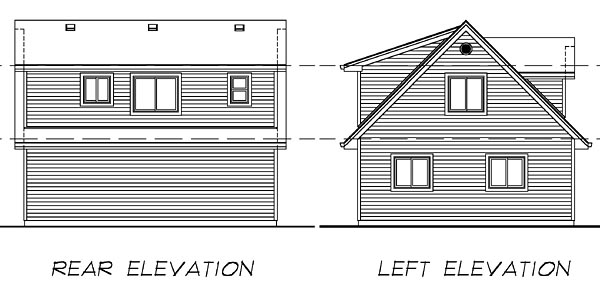 Cape Cod 2 Car Garage Apartment Plan 55546 with 1 Beds, 1 Baths Rear Elevation