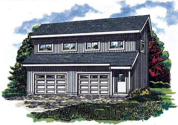 Contemporary 2 Car Garage Apartment Plan 55550 with 1 Beds, 1 Baths Elevation