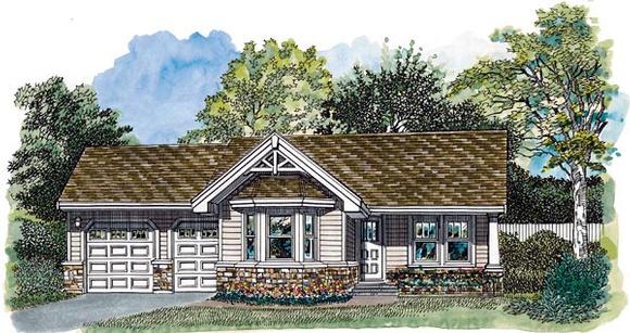 Traditional House Plan 55552 with 1 Beds, 1 Baths, 2 Car Garage Elevation