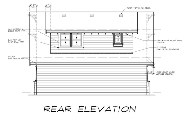Craftsman 2 Car Garage Apartment Plan 55553 with 1 Beds, 1 Baths Rear Elevation