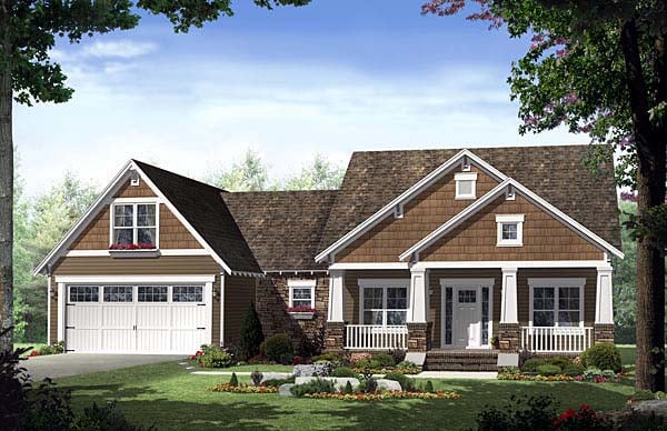 Cottage, Country, Craftsman, Southern House Plan 55600 with 3 Beds, 2 Baths, 2 Car Garage Elevation