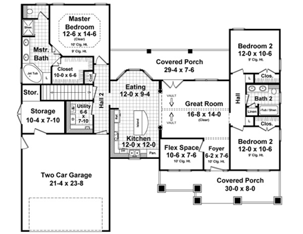 Cottage, Country, Craftsman House Plan 55603 with 3 Beds, 2 Baths, 2 Car Garage First Level Plan