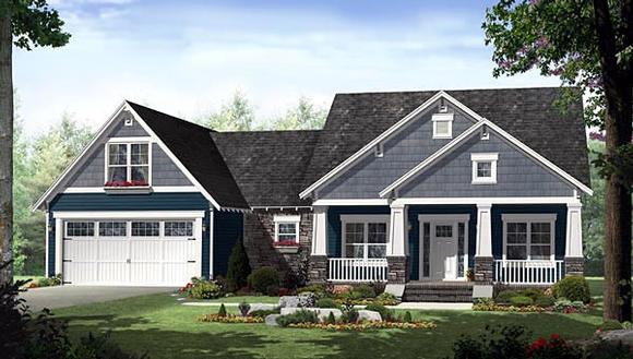 Cottage, Country, Craftsman House Plan 55603 with 3 Beds, 2 Baths, 2 Car Garage Elevation