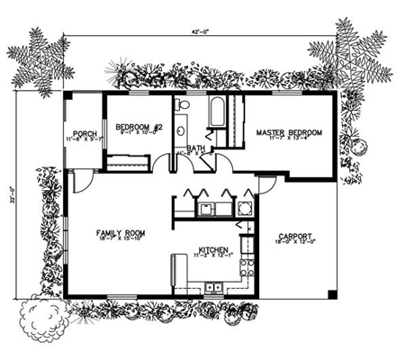 One-Story House Plan 55700 with 2 Beds, 1 Baths First Level Plan