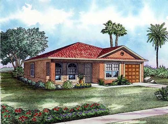 Narrow Lot, One-Story House Plan 55702 with 3 Beds, 2 Baths, 1 Car Garage Elevation
