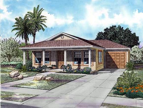 Narrow Lot, One-Story House Plan 55703 with 3 Beds, 2 Baths, 1 Car Garage Elevation