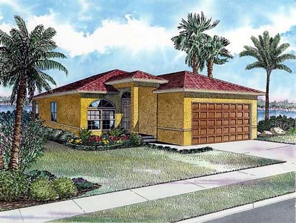 Narrow Lot, One-Story House Plan 55704 with 3 Beds, 2 Baths, 2 Car Garage Elevation