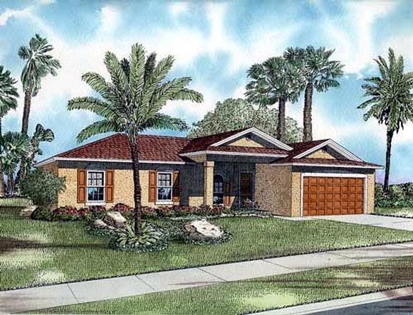 One-Story House Plan 55708 with 3 Beds, 2 Baths, 2 Car Garage Elevation