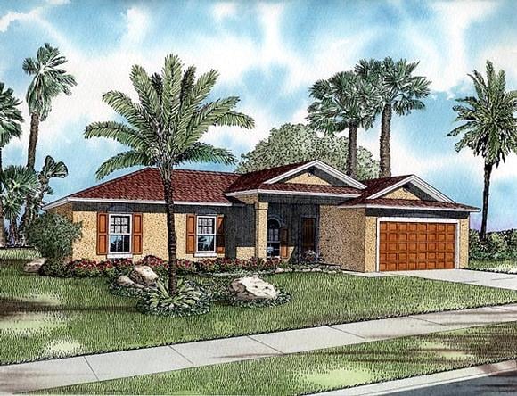 One-Story House Plan 55709 with 3 Beds, 2 Baths, 2 Car Garage Elevation