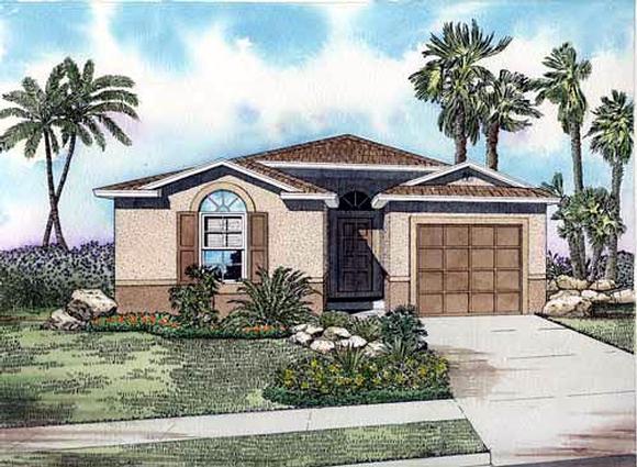 Narrow Lot, One-Story House Plan 55710 with 3 Beds, 2 Baths, 1 Car Garage Elevation