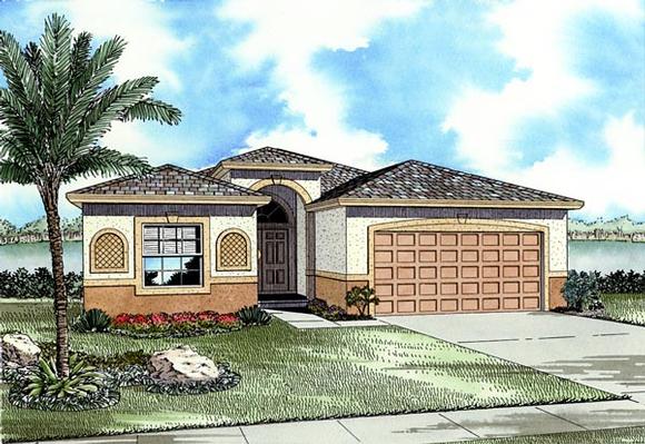 Narrow Lot, One-Story House Plan 55711 with 3 Beds, 2 Baths, 2 Car Garage Elevation