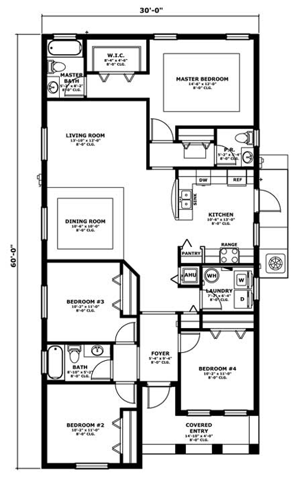 House Plan 55713 with 4 Beds, 3 Baths First Level Plan
