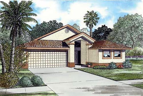 Narrow Lot, One-Story House Plan 55715 with 3 Beds, 2 Baths, 2 Car Garage Elevation