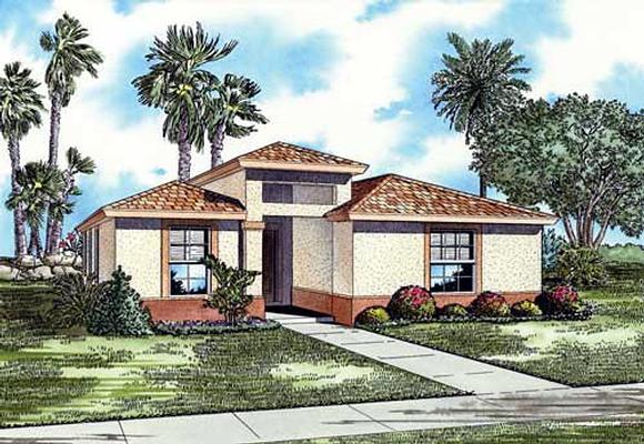 Narrow Lot, One-Story House Plan 55716 with 3 Beds, 2 Baths Elevation