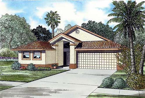 Narrow Lot, One-Story House Plan 55718 with 4 Beds, 3 Baths, 2 Car Garage Elevation