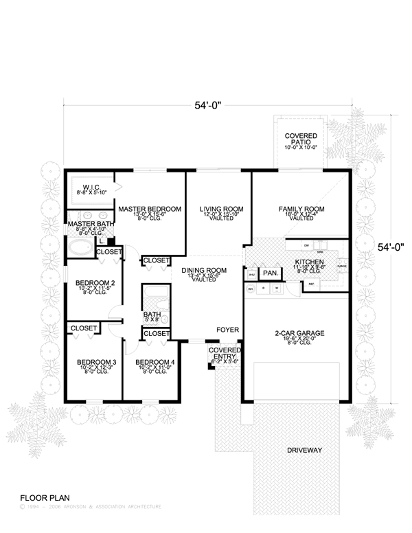 One-Story House Plan 55719 with 4 Beds, 2 Baths, 2 Car Garage Level One