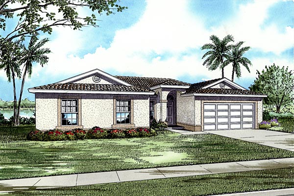 One-Story House Plan 55719 with 4 Beds, 2 Baths, 2 Car Garage Elevation