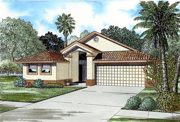 Florida, Narrow Lot, One-Story House Plan 55721 with 4 Beds, 3 Baths, 2 Car Garage Elevation