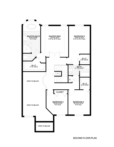 Florida, Narrow Lot House Plan 55723 with 5 Beds, 3 Baths, 2 Car Garage Second Level Plan