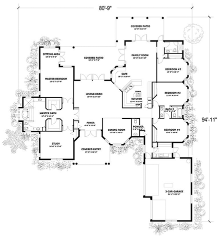 House Plan 55741 - One-Story Style with 3775 Sq Ft, 4 Bed, 3 Bath