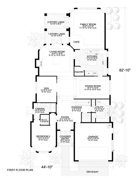 Florida House Plan 55748 with 5 Beds, 5 Baths, 2 Car Garage First Level Plan