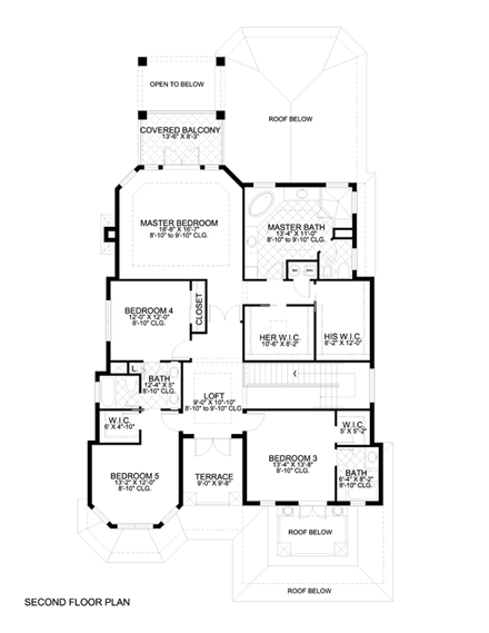 Florida House Plan 55748 with 5 Beds, 5 Baths, 2 Car Garage Second Level Plan