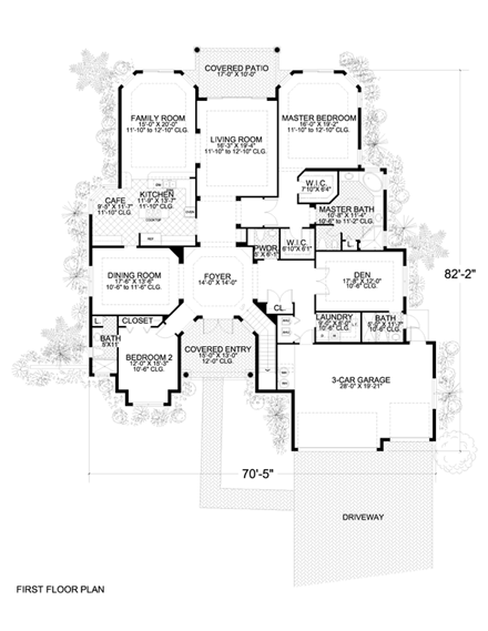 Florida House Plan 55749 with 5 Beds, 6 Baths, 3 Car Garage First Level Plan