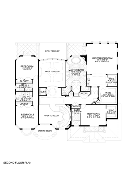 Mediterranean House Plan 55765 with 5 Beds, 7 Baths, 3 Car Garage Second Level Plan