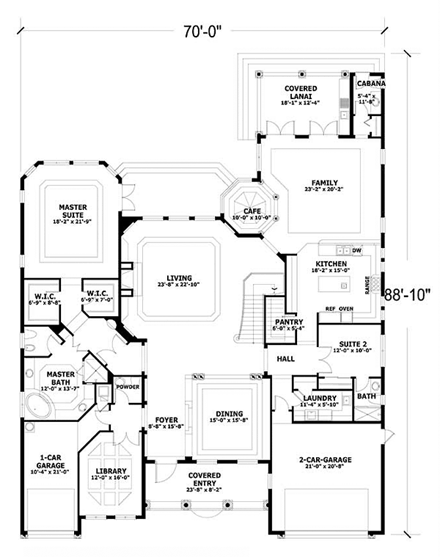 Mediterranean House Plan 55778 with 5 Beds, 6 Baths, 2 Car Garage First Level Plan