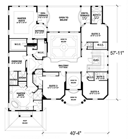 Mediterranean House Plan 55779 with 6 Beds, 7 Baths, 2 Car Garage Second Level Plan