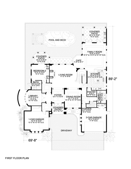 Mediterranean House Plan 55781 with 5 Beds, 6 Baths, 3 Car Garage First Level Plan