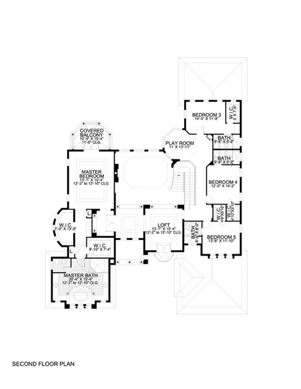 Mediterranean House Plan 55781 with 5 Beds, 6 Baths, 3 Car Garage Second Level Plan
